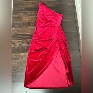 Red velvet one shoulder dress